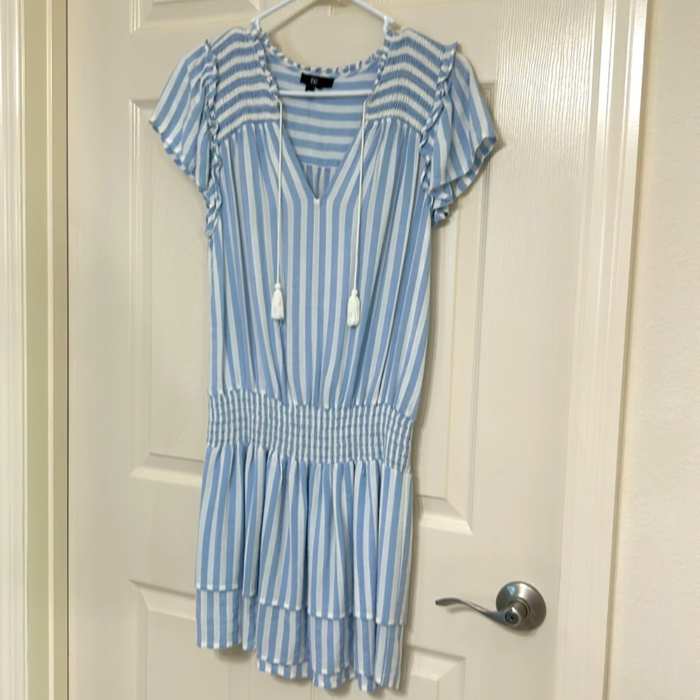 PAIGE Blue and White Striped Mini Dress
